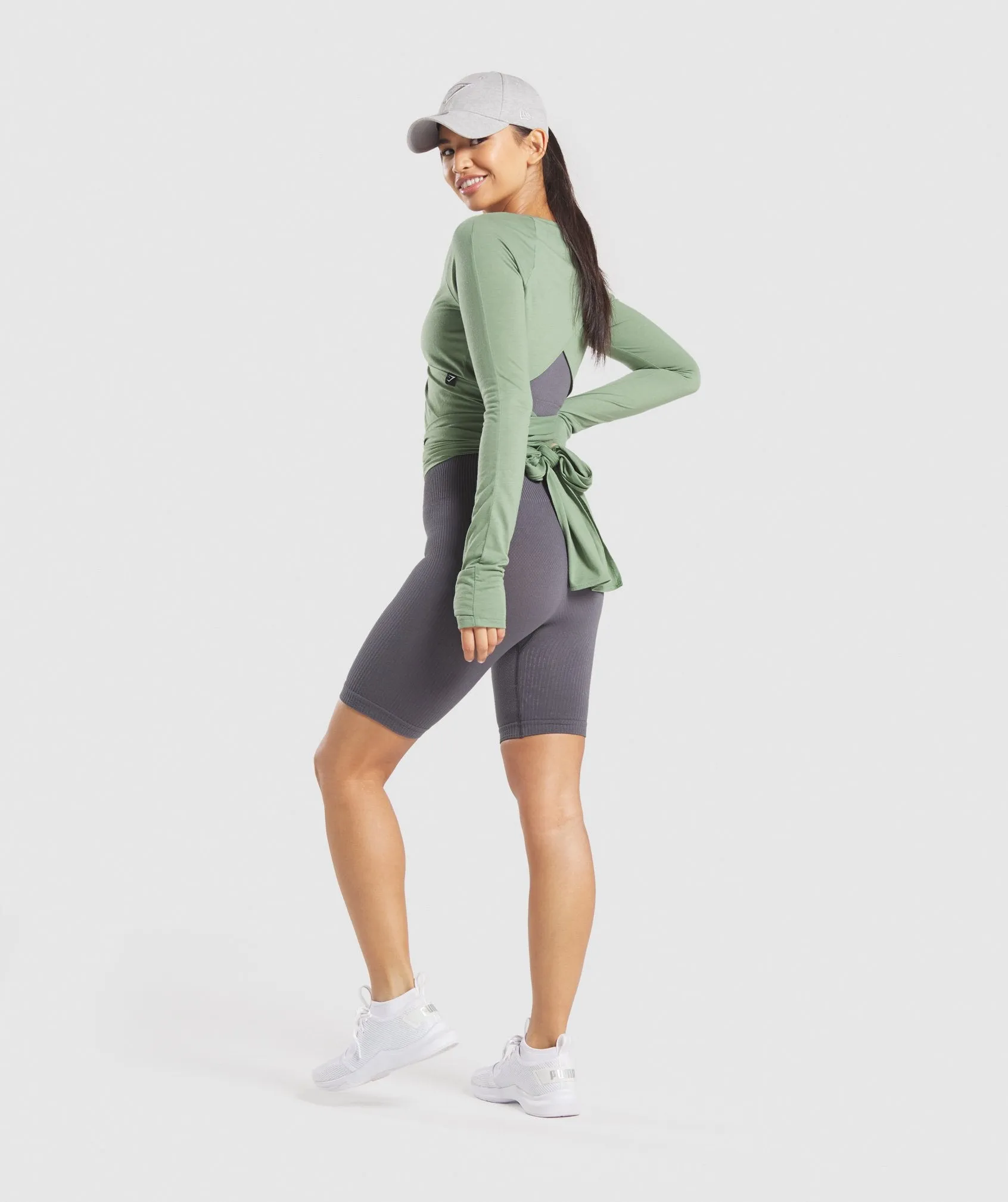 Gymshark Power Down Long Sleeve Crop Top -  Green