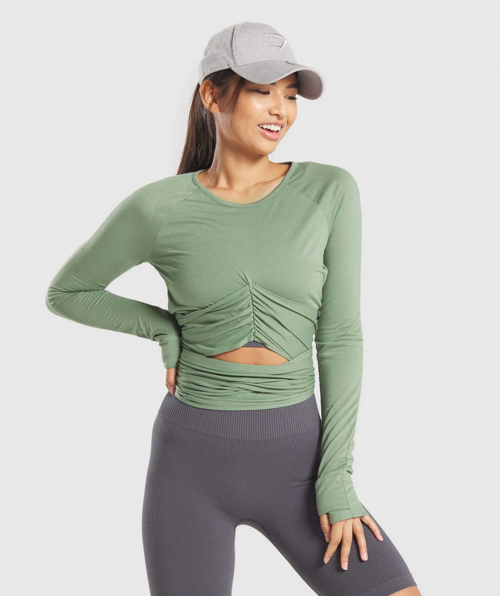 Gymshark Power Down Long Sleeve Crop Top -  Green