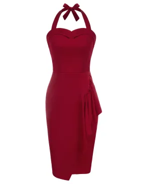 Halter Dress Sweetheart Neck Ruffle Decorated Bodycon Dress