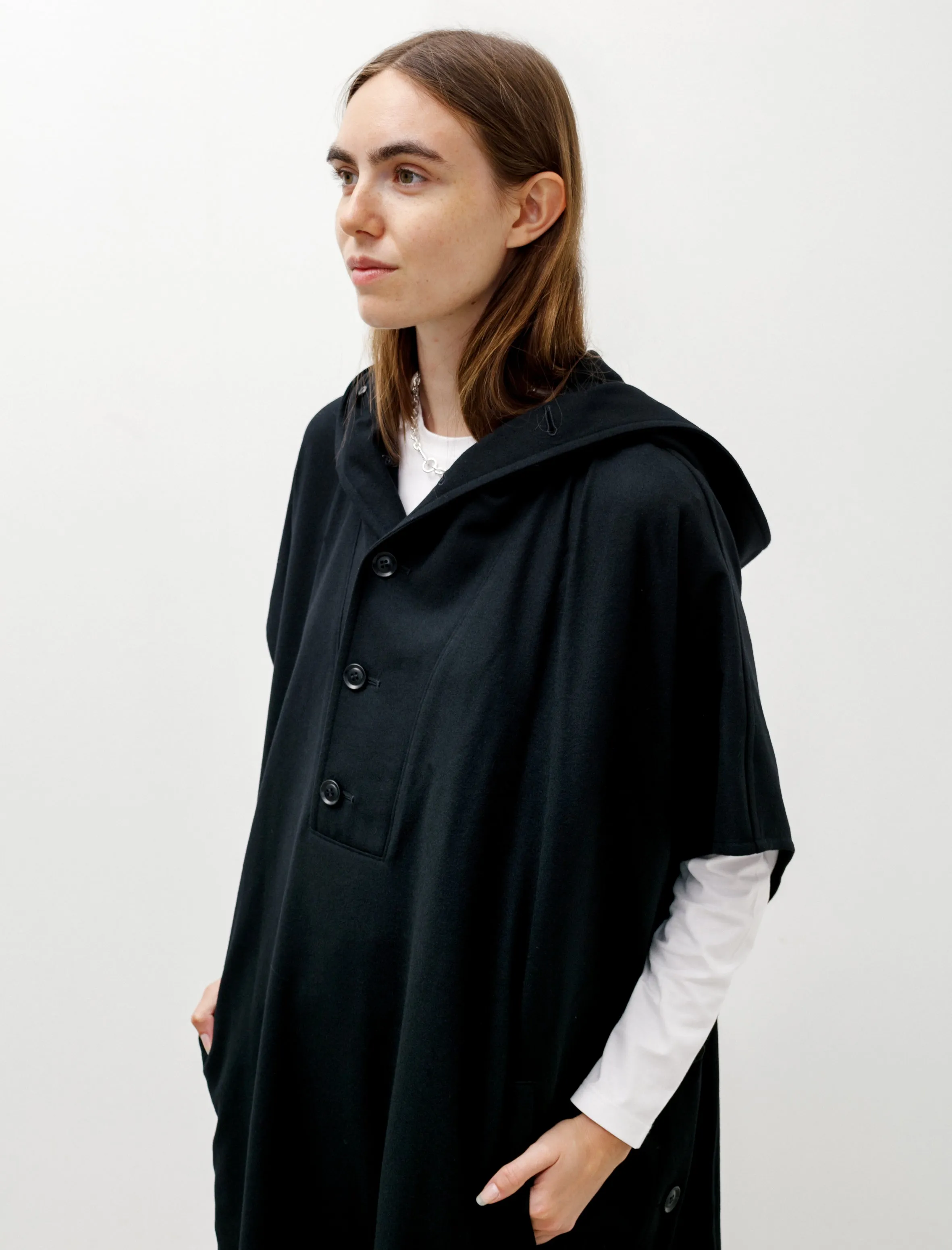 Hooded Poncho Dress Black