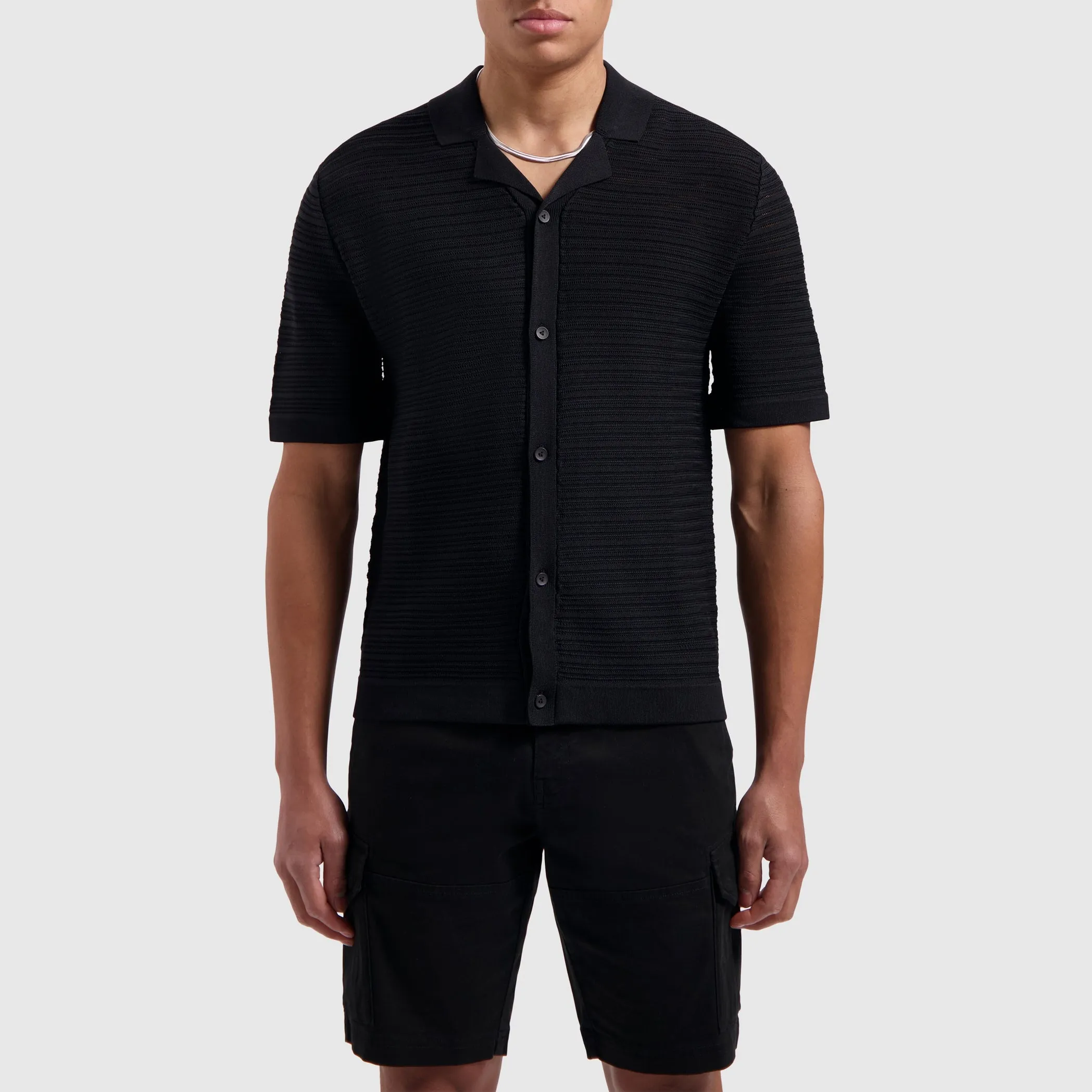 Horizontal Striped Knitwear Shirt | Black