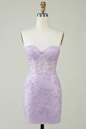 Hot Selling Sweetheart Purple Corset Bodycon Homecoming Dress with Appliques