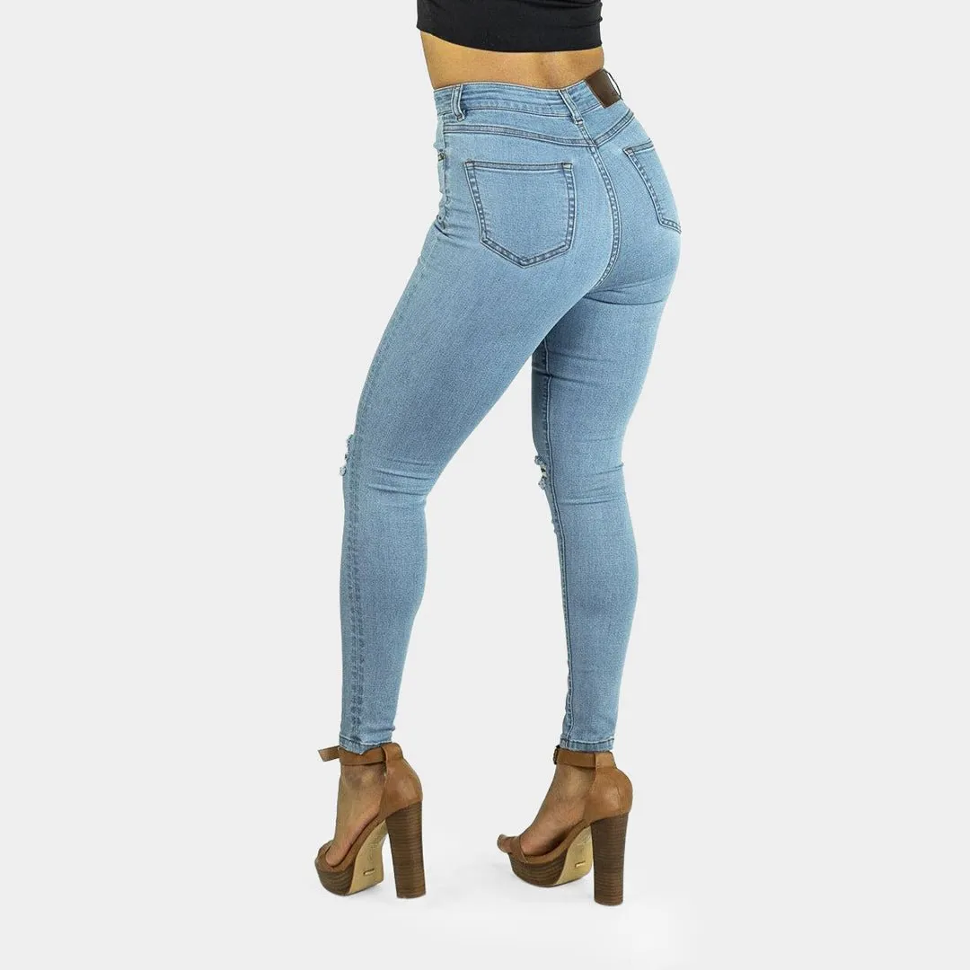 Impact High Waisted Skinny Jeans - Blue Sky Knee Rips