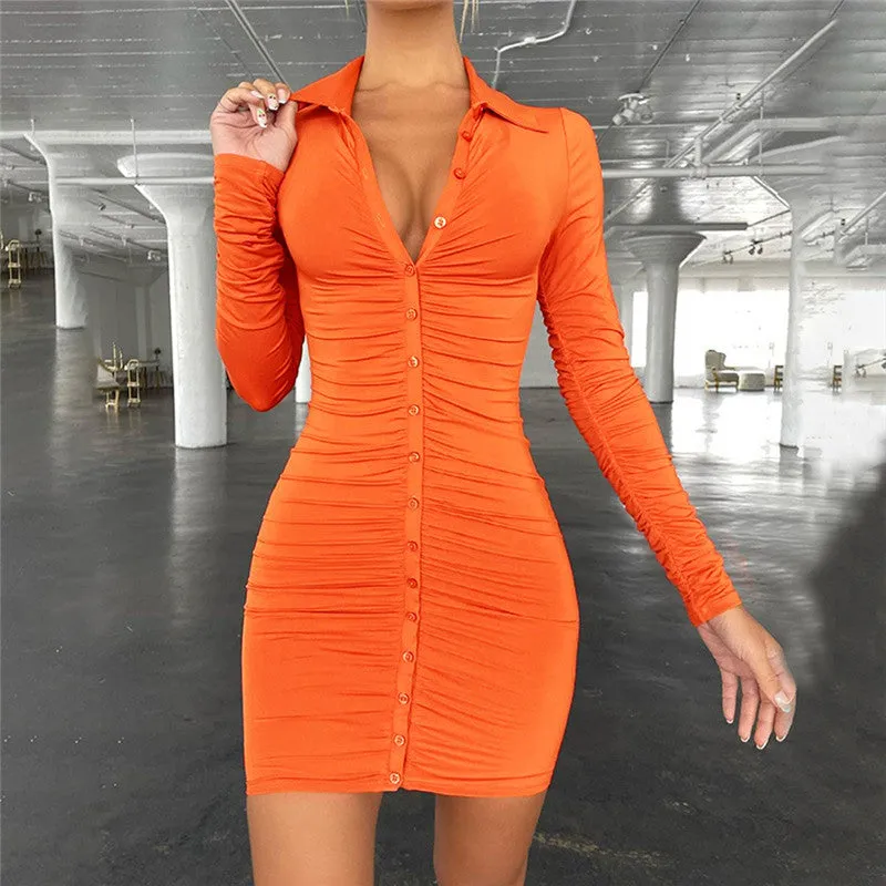 Julia Fashion - Women Sexy Bodycon Mini Shirt Dress