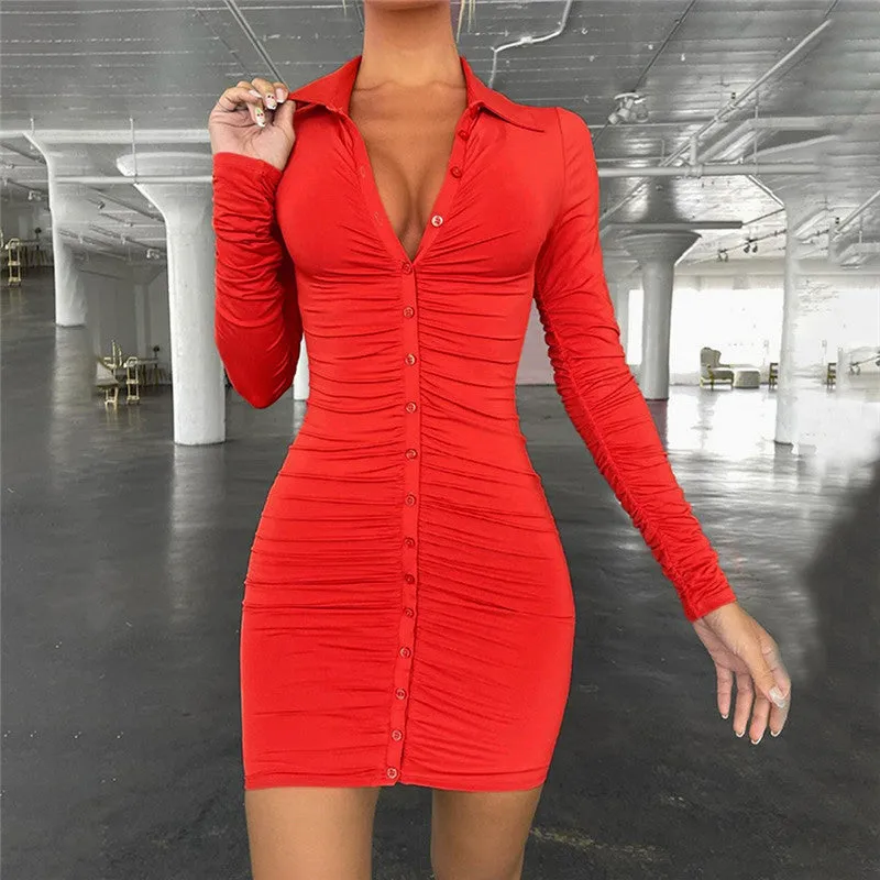 Julia Fashion - Women Sexy Bodycon Mini Shirt Dress