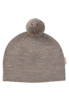 KNITTED BEANIE WITH POMPOM - NATURAL MELANGE