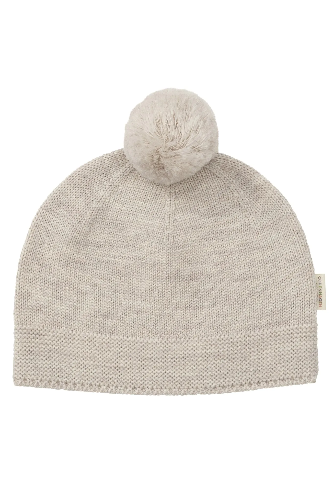 KNITTED BEANIE WITH POMPOM - PALE CREAM MELANGE