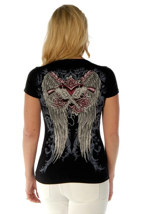 Ladies Guns and Wings Shirt 7162 Bling Usa