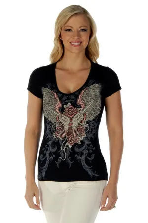 Ladies Guns and Wings Shirt 7162 Bling Usa