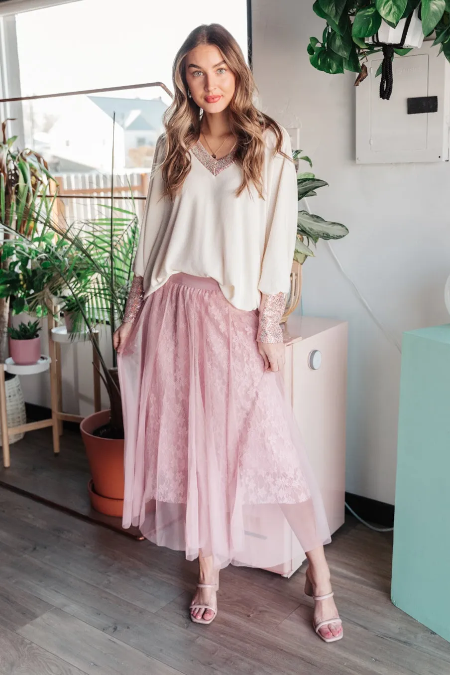 Layered In Lace Skirt In Blush