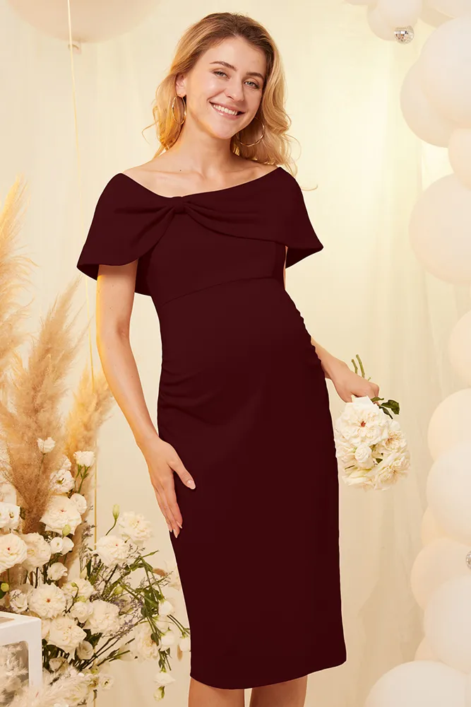 Maacie Maternity Side Slit Dress Off Shoulder Ruched Bodycon Dress