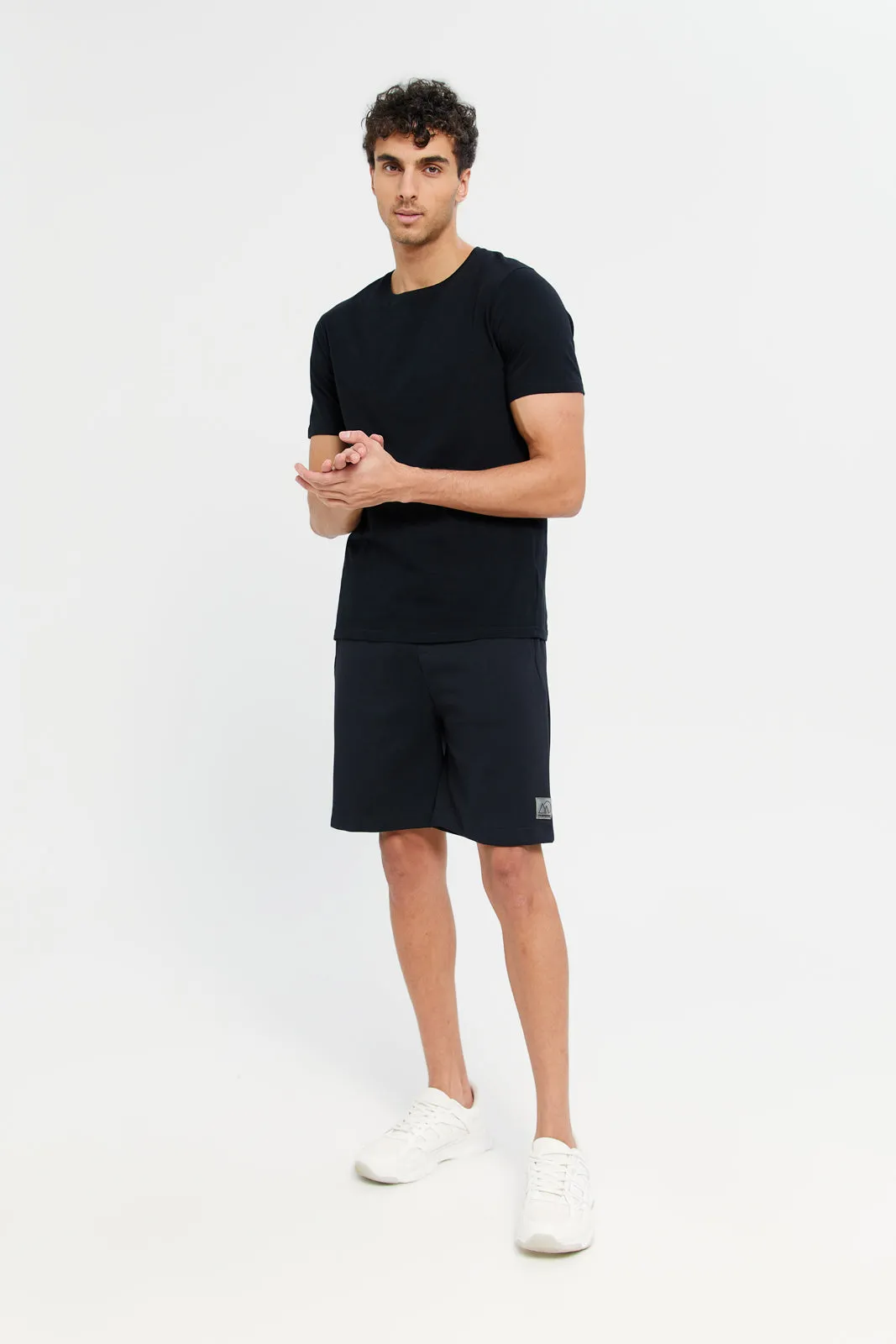 Men Black Print Active Shorts