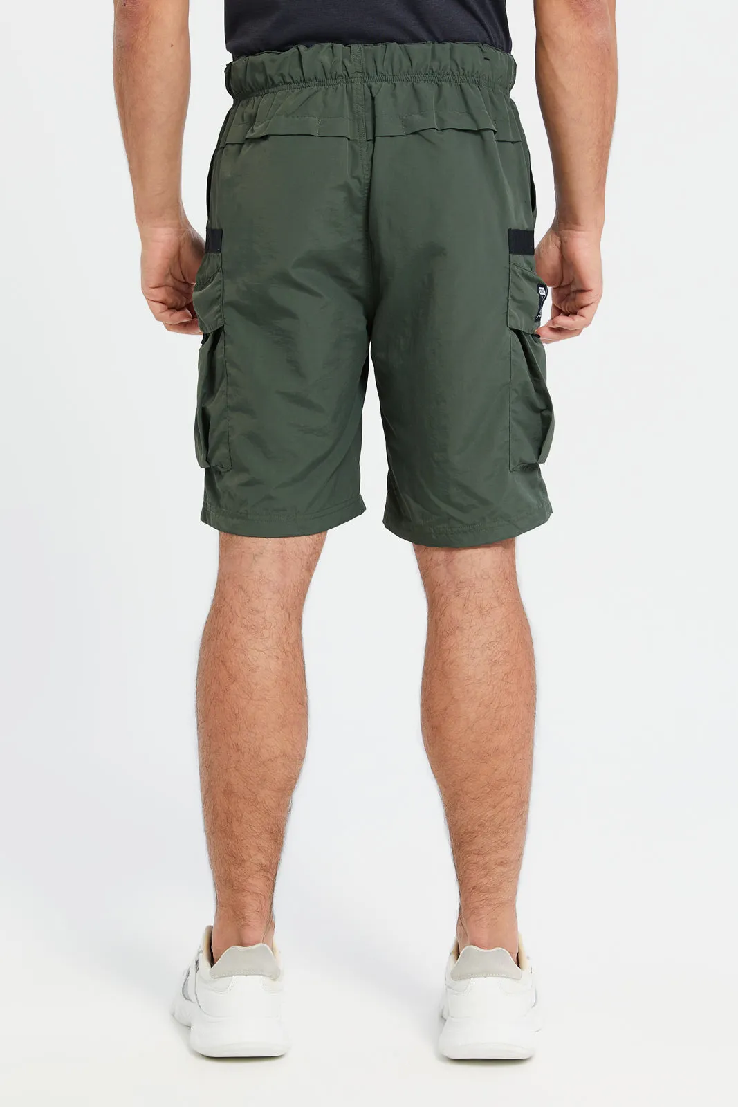 Men Olive Belted Active Shorts