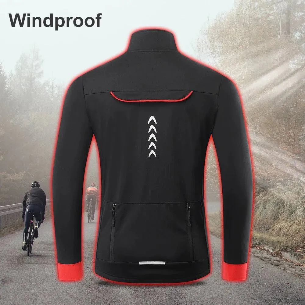 Men Winter Cycling Jacket Windproof Thermal Fleece Bike Jacket for Mountain Biking Running Skiing Hiking