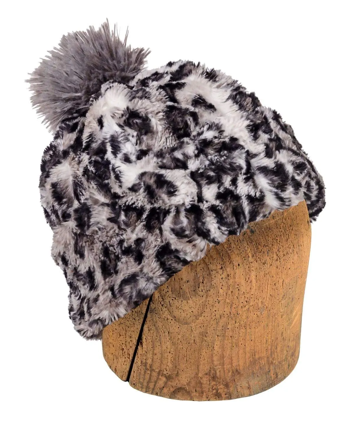 Men's Beanie Hat, Reversible - Luxury Faux Fur Savannah Cat in Gray