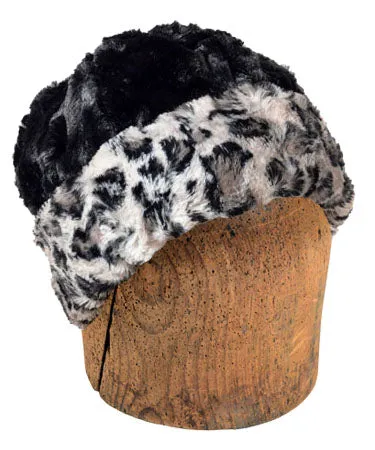 Men's Beanie Hat, Reversible - Luxury Faux Fur Savannah Cat in Gray