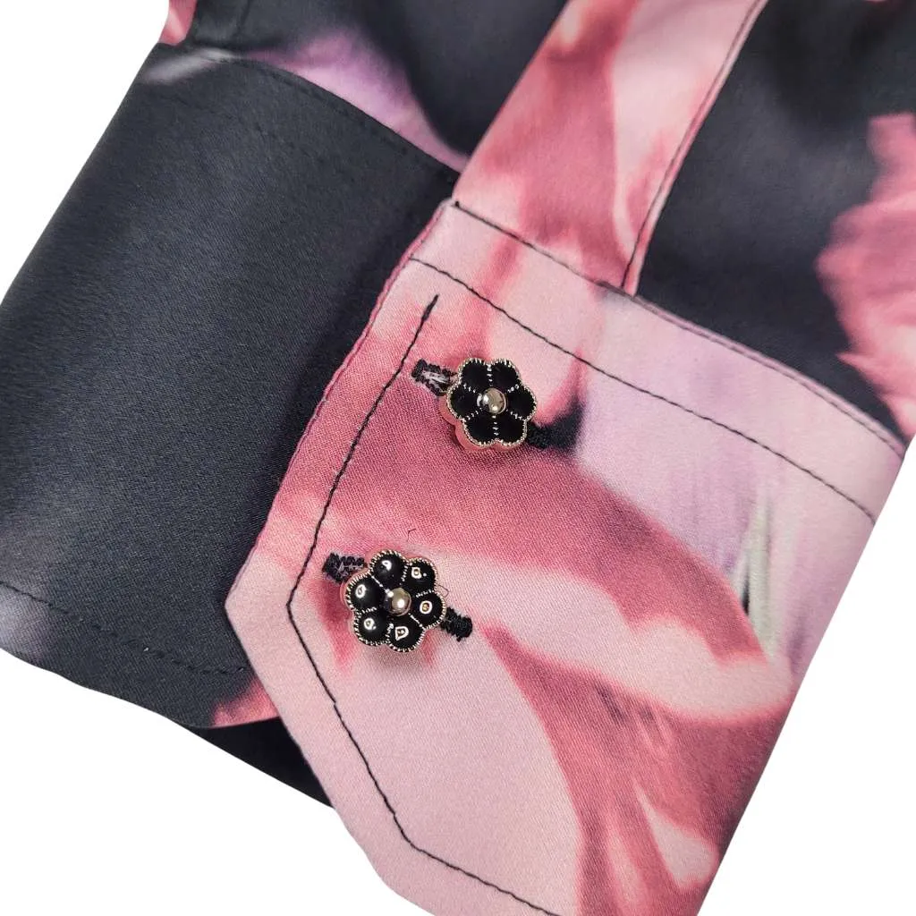 Mens Black Floral Silk Shirt