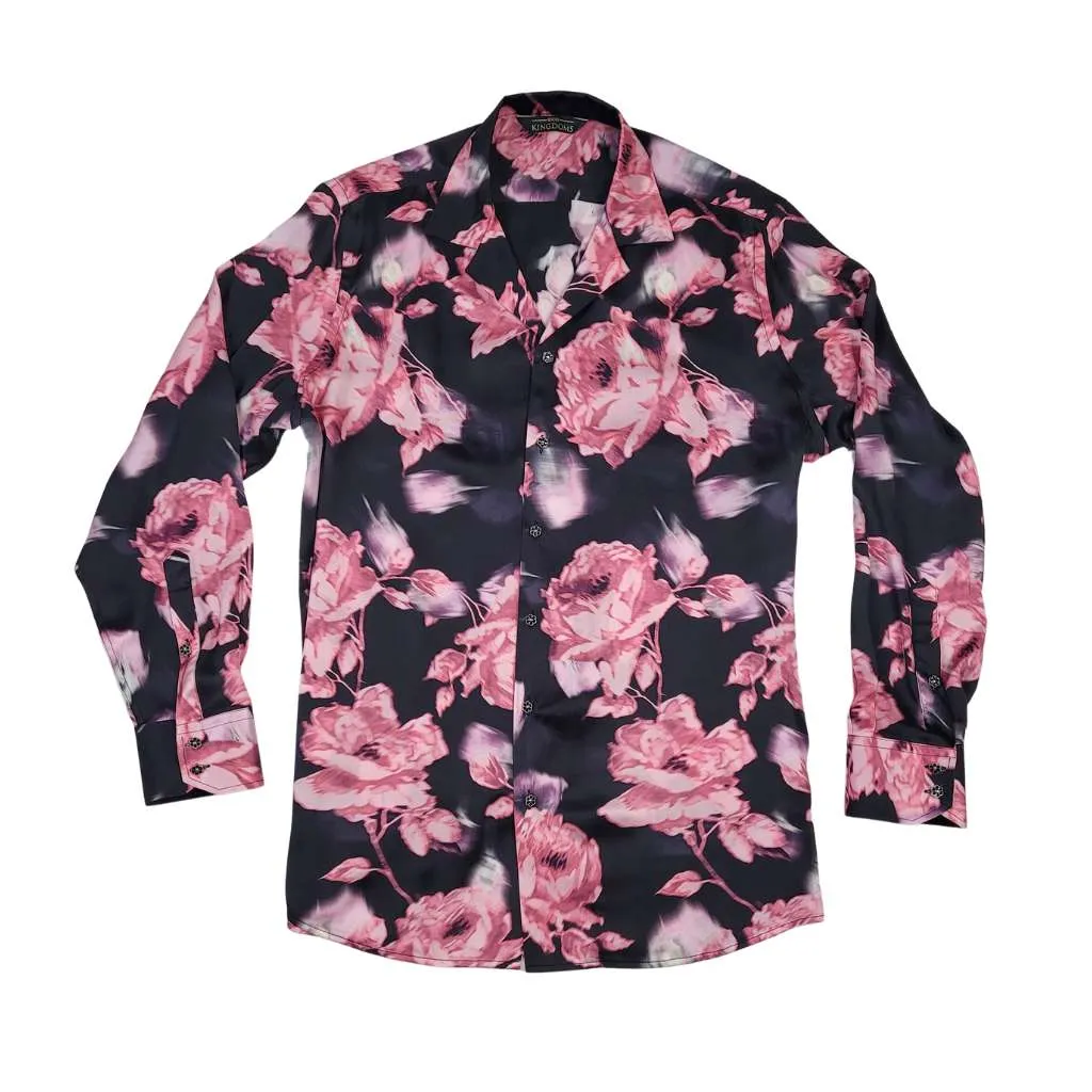 Mens Black Floral Silk Shirt