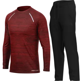 Men's Burgundy Long Sleeve T Shirt & Black Joggers Set