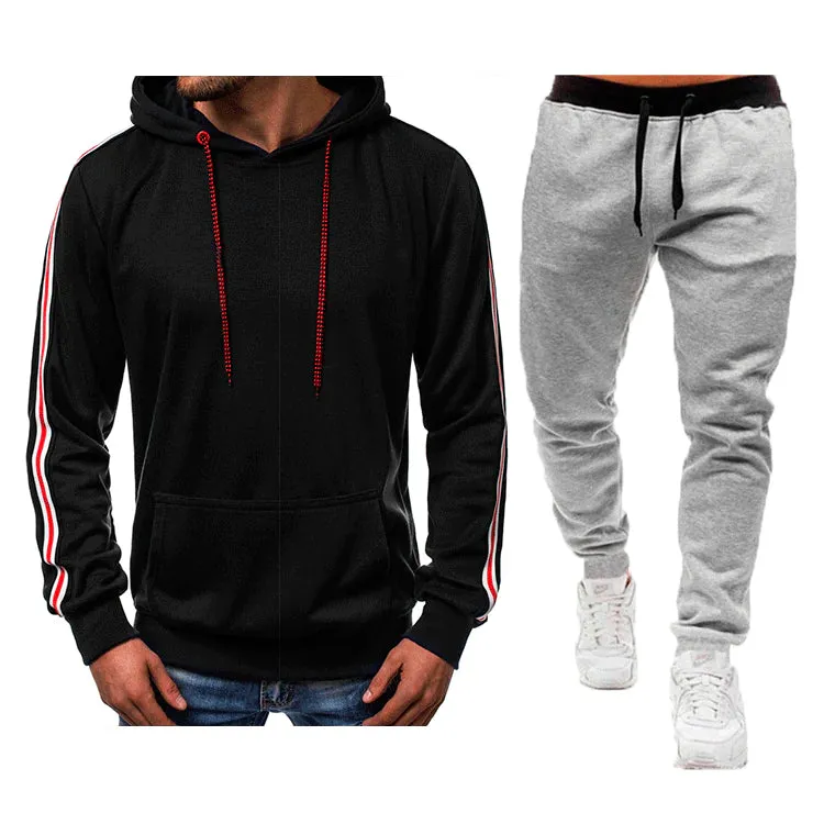 Men's Casual Splicing Pullover Hooded Hoodies Joggers Two Piece Set