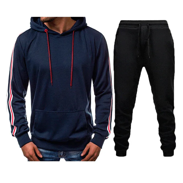 Men's Casual Splicing Pullover Hooded Hoodies Joggers Two Piece Set