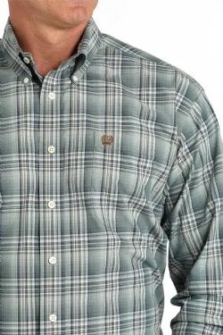 Men's Cinch Plaid Button Down Western Shirt- Green