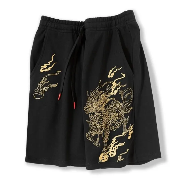 Men's Dragon Embroidered Cotton Shorts