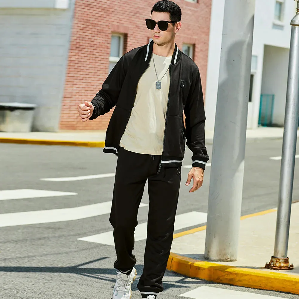 Men's Fall Winter Sports Loose Cardigan Zipper Jacket Joggers Two-Piece Set