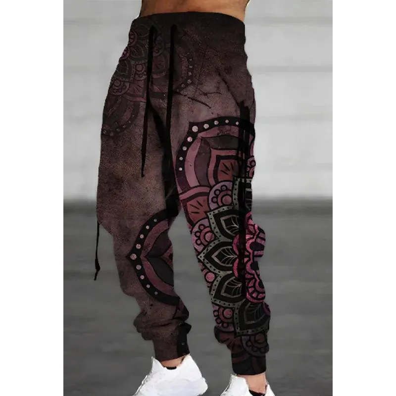 Men's Fleece Casual Sports Trousers Drawstring Lace-up Sports Pants 60125017L