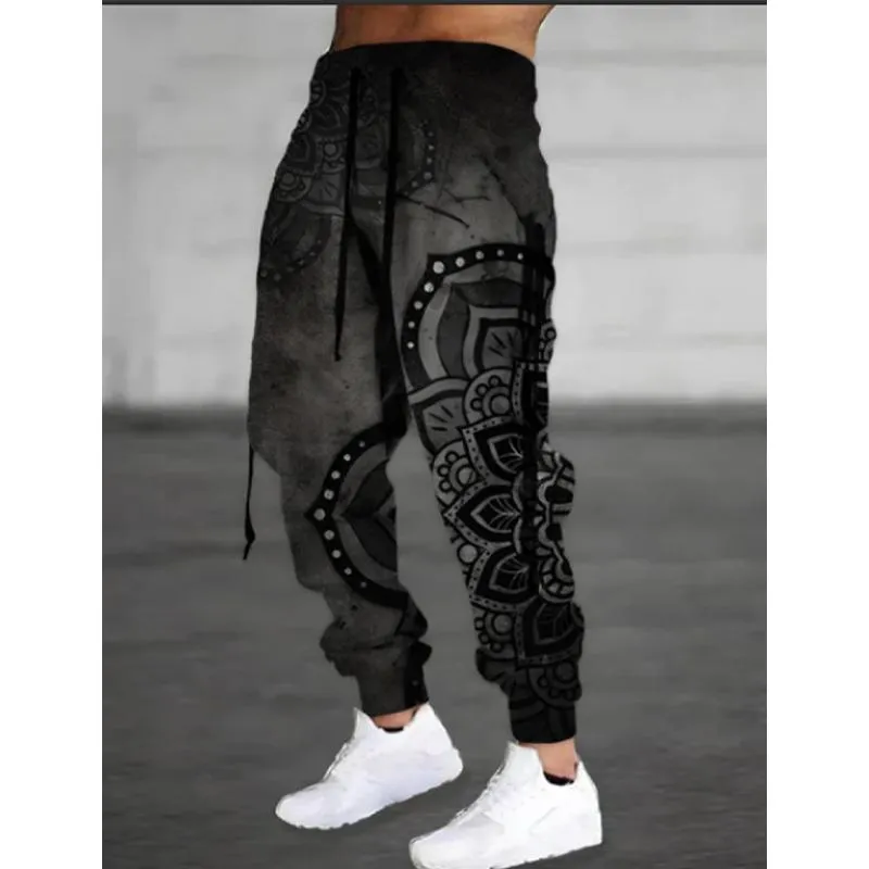 Men's Fleece Casual Sports Trousers Drawstring Lace-up Sports Pants 60125017L