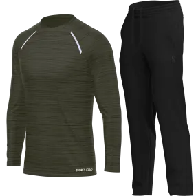 Men's Green Long Sleeve T Shirt & Black Joggers Set