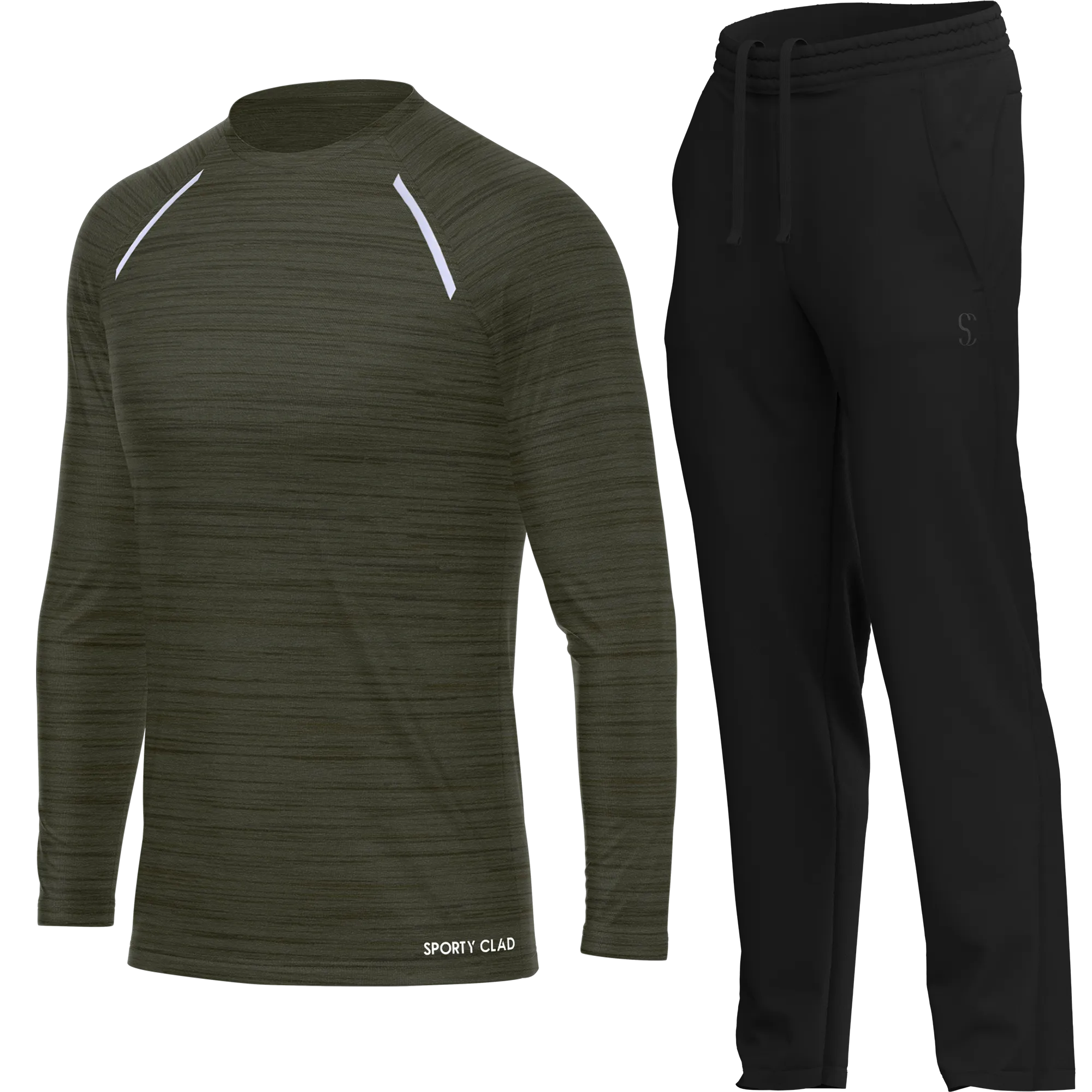 Men's Green Long Sleeve T Shirt & Black Joggers Set