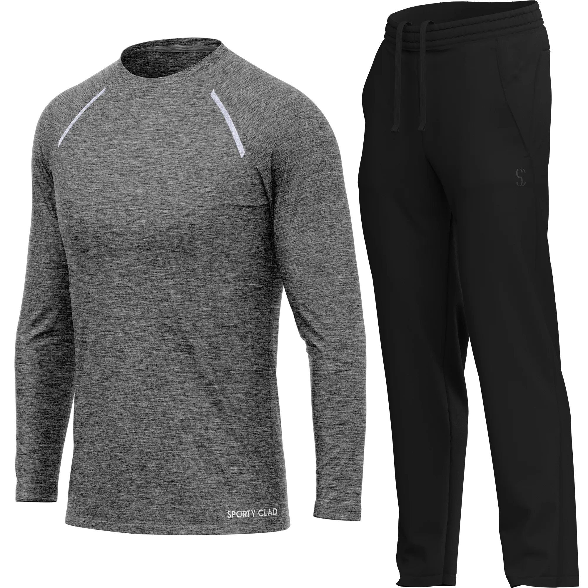 Men's Grey Long Sleeve T Shirt & Black Joggers Set