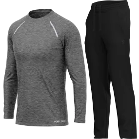 Men's Grey Long Sleeve T Shirt & Black Joggers Set