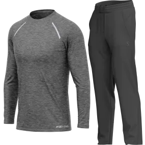 Men's Grey Long Sleeve T Shirt & Dark Grey Joggers Set