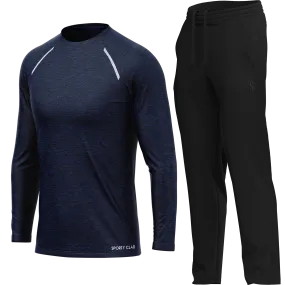 Men's Navy Blue Long Sleeve T Shirt & Black Joggers Set