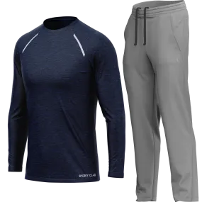 Men's Navy Blue Long Sleeve T Shirt & Light Grey Joggers Set