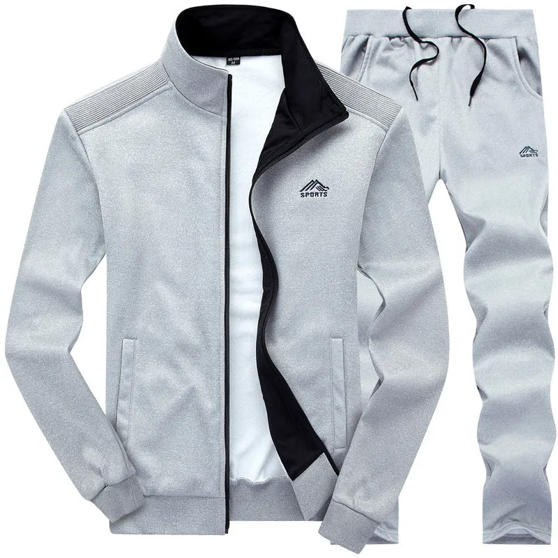 Men's Sports Casual Thin Fleece Cardigan Jacket Joggers Two-Piece Set