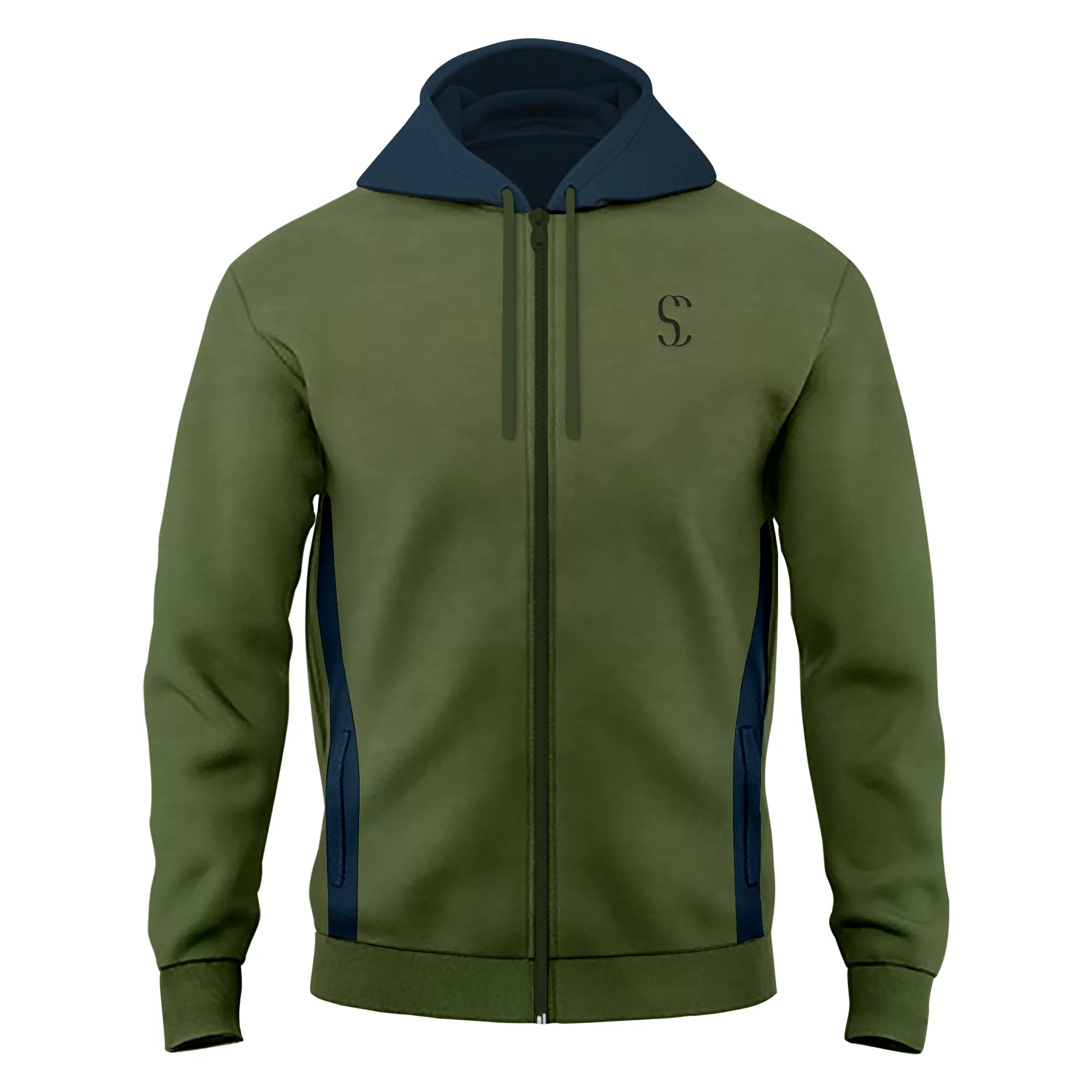 Men's Tracksuit Green Zip up Fleece Hoodie & Navy Blue Joggers