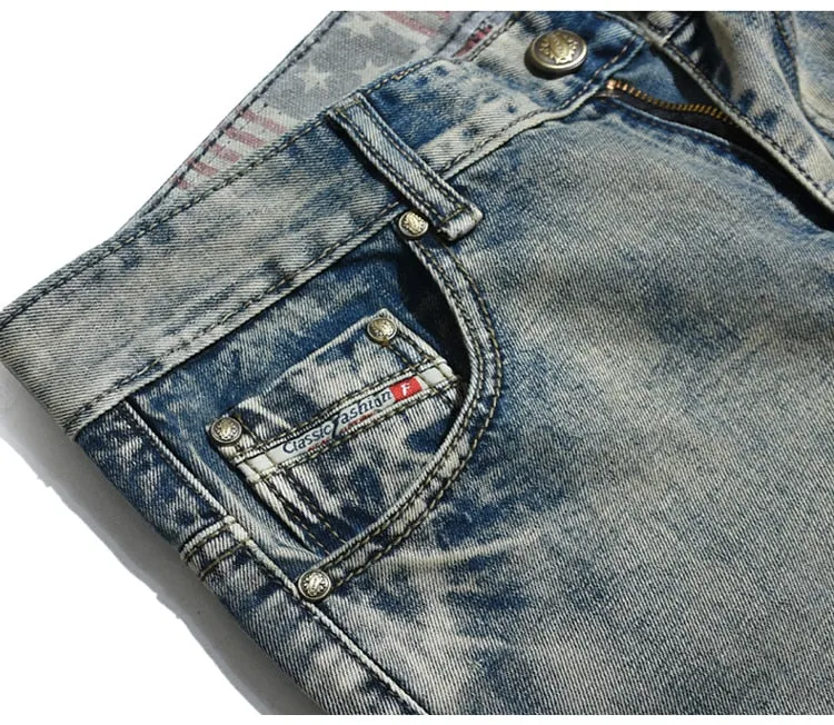 Men's Vintage Look Designer Patched Jeans