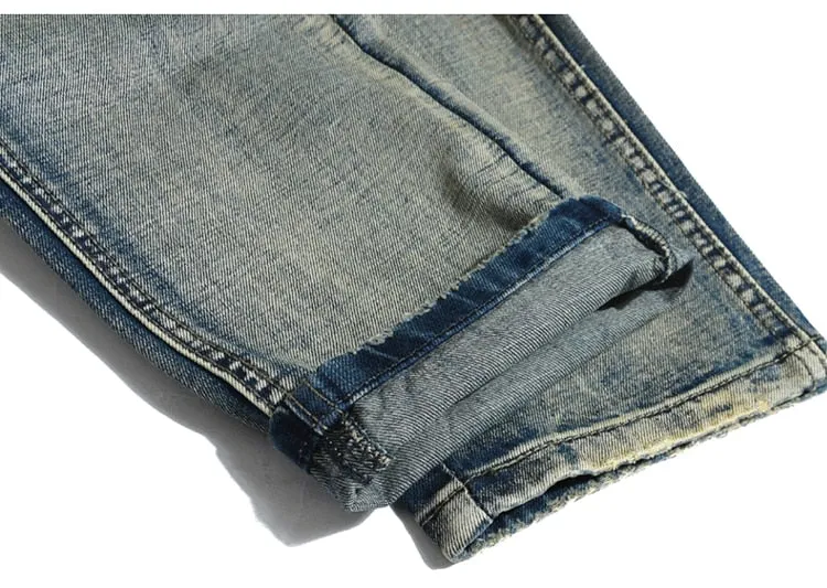 Men's Vintage Look Designer Patched Jeans