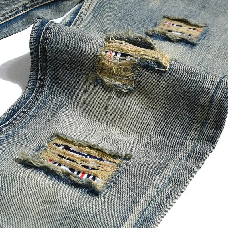 Men's Vintage Look Designer Patched Jeans