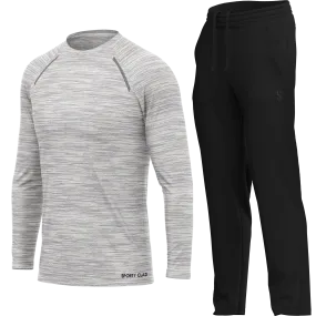 Men's White Long Sleeve T Shirt & Black Joggers Set