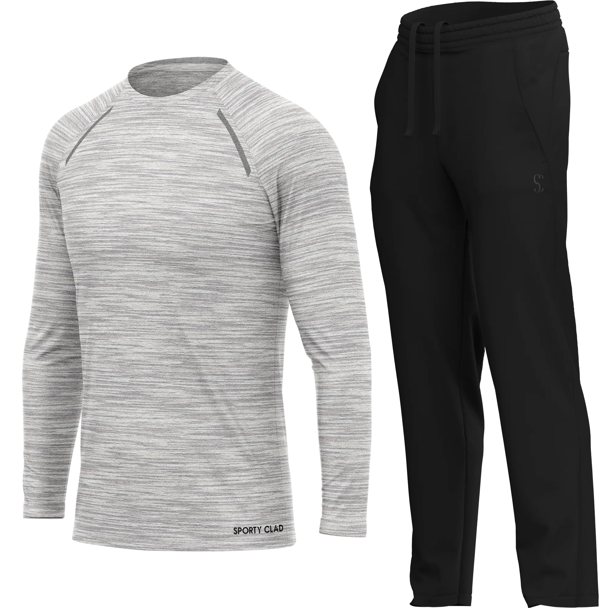 Men's White Long Sleeve T Shirt & Black Joggers Set