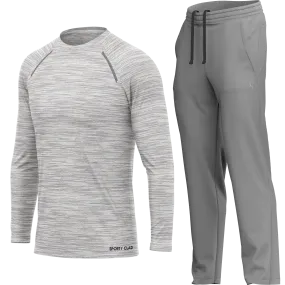 Men's White Long Sleeve T Shirt & Light Grey Joggers Set