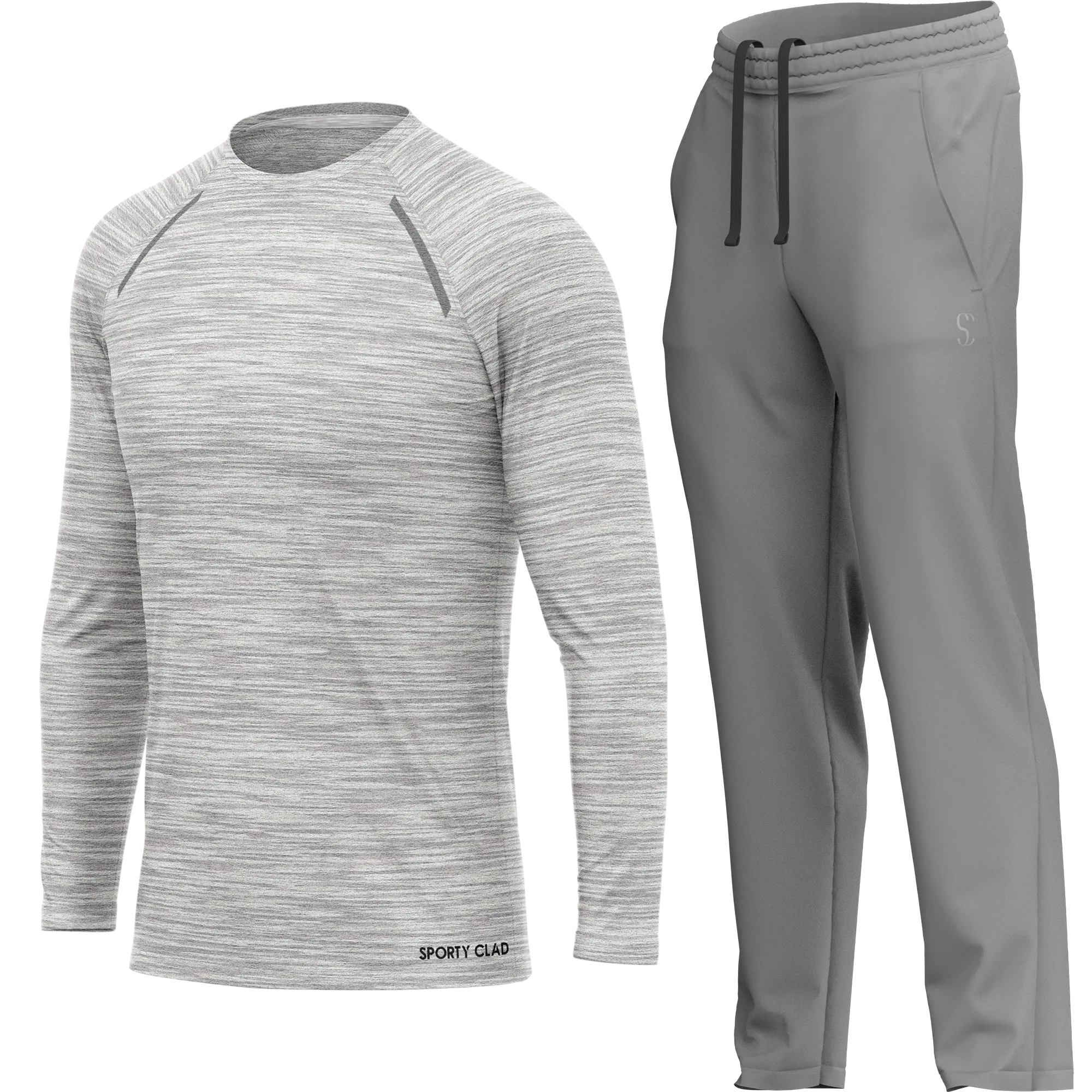 Men's White Long Sleeve T Shirt & Light Grey Joggers Set