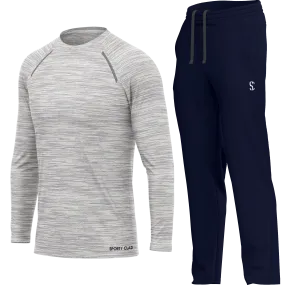 Men's White Long Sleeve T Shirt & Navy Blue Joggers Set