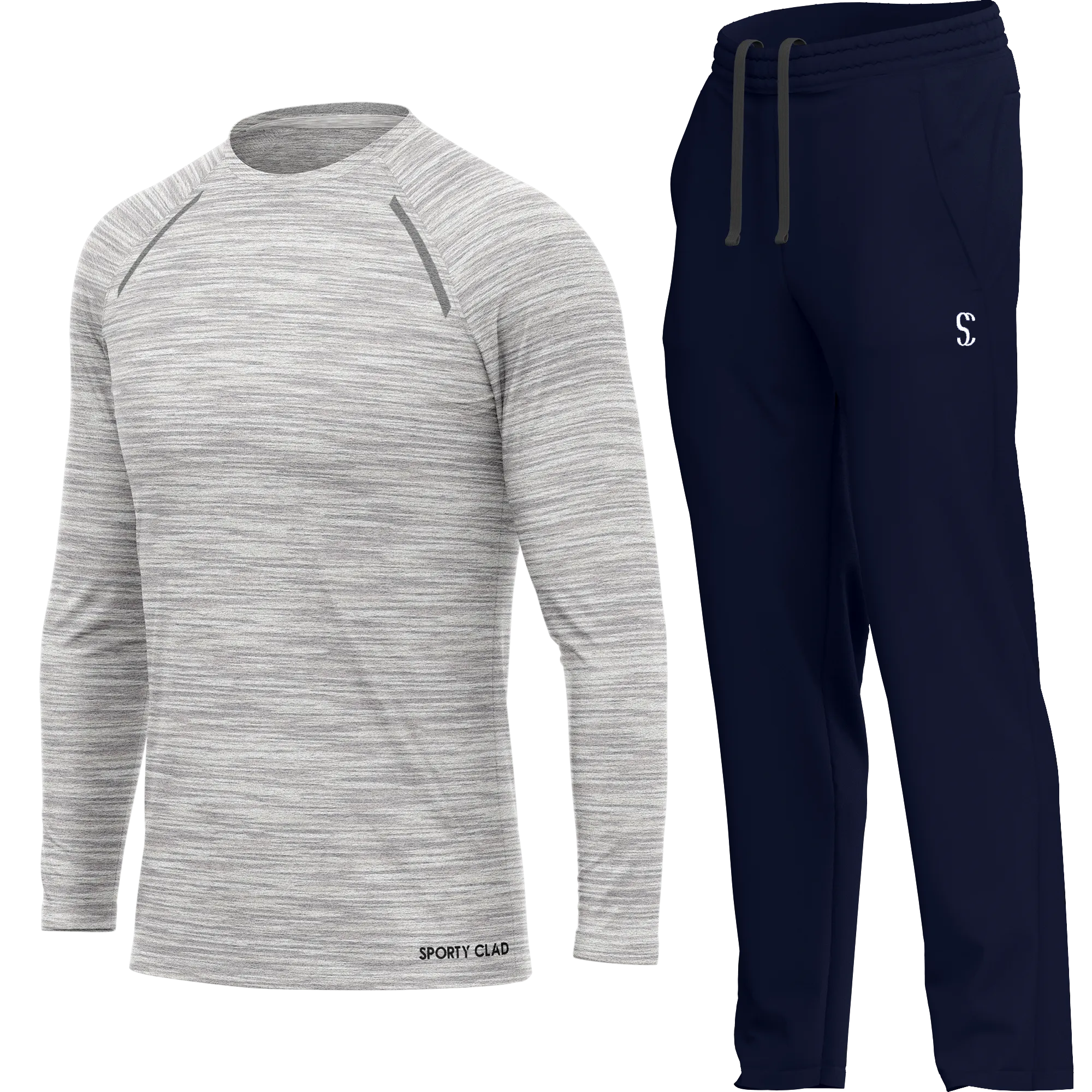 Men's White Long Sleeve T Shirt & Navy Blue Joggers Set