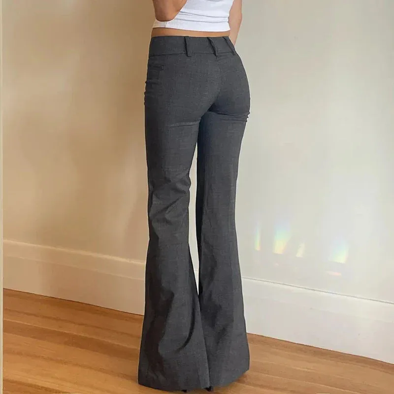 Metaversmall Korean Fashion Low Waist Slim Flared Trousers Solid Basic Casual Harajuku Laides Suit Pants Full Length Boot Cut New