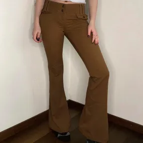 Metaversmall Vintage Fashion Skinny Low Waist Pants Female Buttons Y2K Aesthetic Flared Trousers Basic Boot Cut Capris Bottoms New